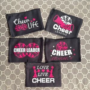Black Cheerleading Pouch Set with Pink and White Accents